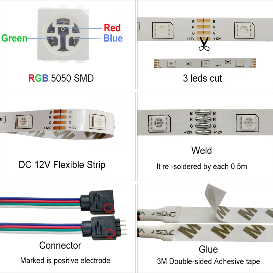 RGB Waterproof LED Neon Light 2835 5050 DC12V Flexible LED Strip Light with Remote Control