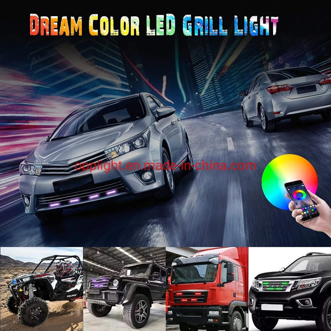 4 Pods RGB LED Grill Strobe Lights, DC 12V APP Controller, Dream Colors and Chasing Function Sound-Activated Surface Mount Flashing Strobe Lights