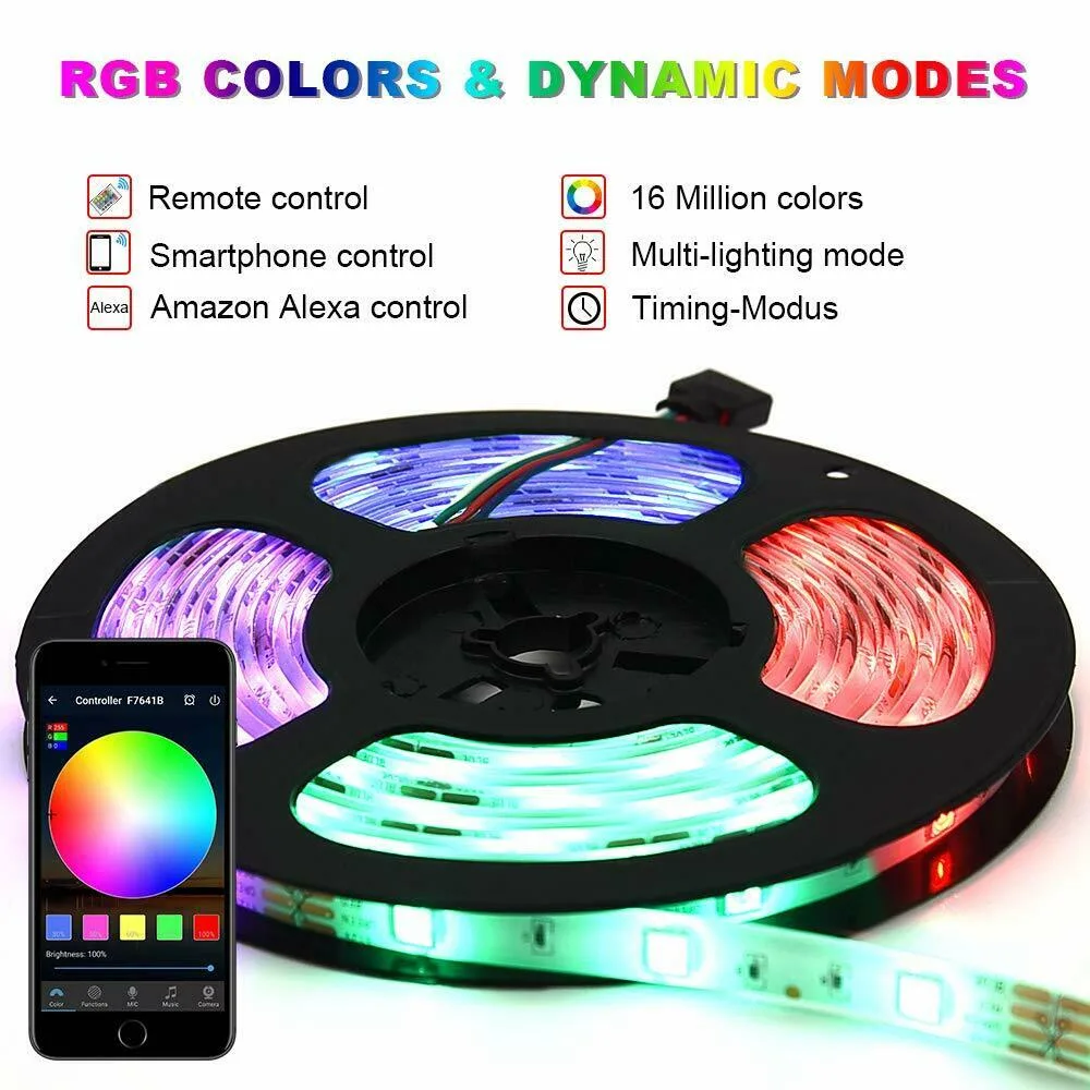 10m WiFi LED Strip Light RGB Tape Diode Neon Ribbon 12V SMD5050 Flexible Light Strip