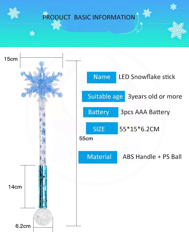 Wholesale Christmas Light Toy Snowflake LED Wand Stick Supplier Battery Operated LED Flashing Snowflake Wand Stick