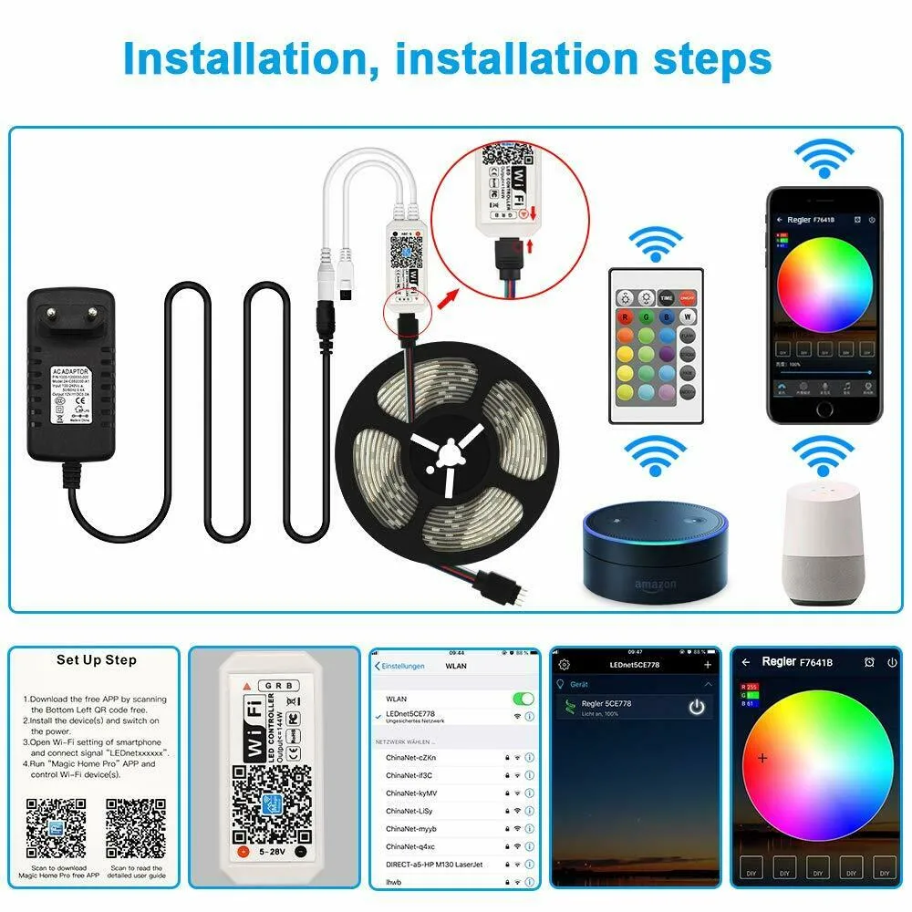 RGB LED Strip Light SMD 5050 5m 10m 300LED 600LED WiFi Waterproof RGB LED Strips Light