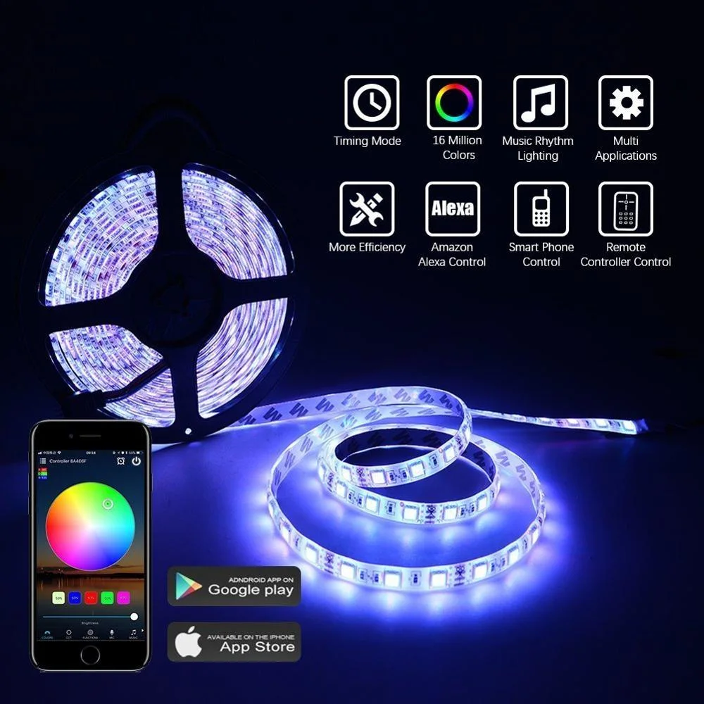 LED Light Strips Bluetooth WiFi Controller Flexible RGB 5050 Decoration Backlight Lamp Night Light Luminous String for Bedroom