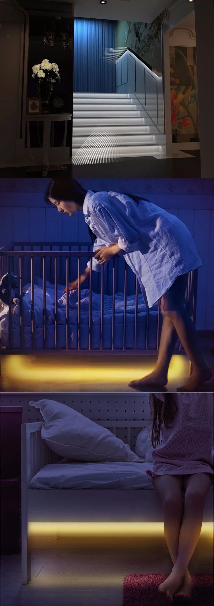 LED Home Neon Strip Under Bed Light Activated Motion Sensor Plug Warm White