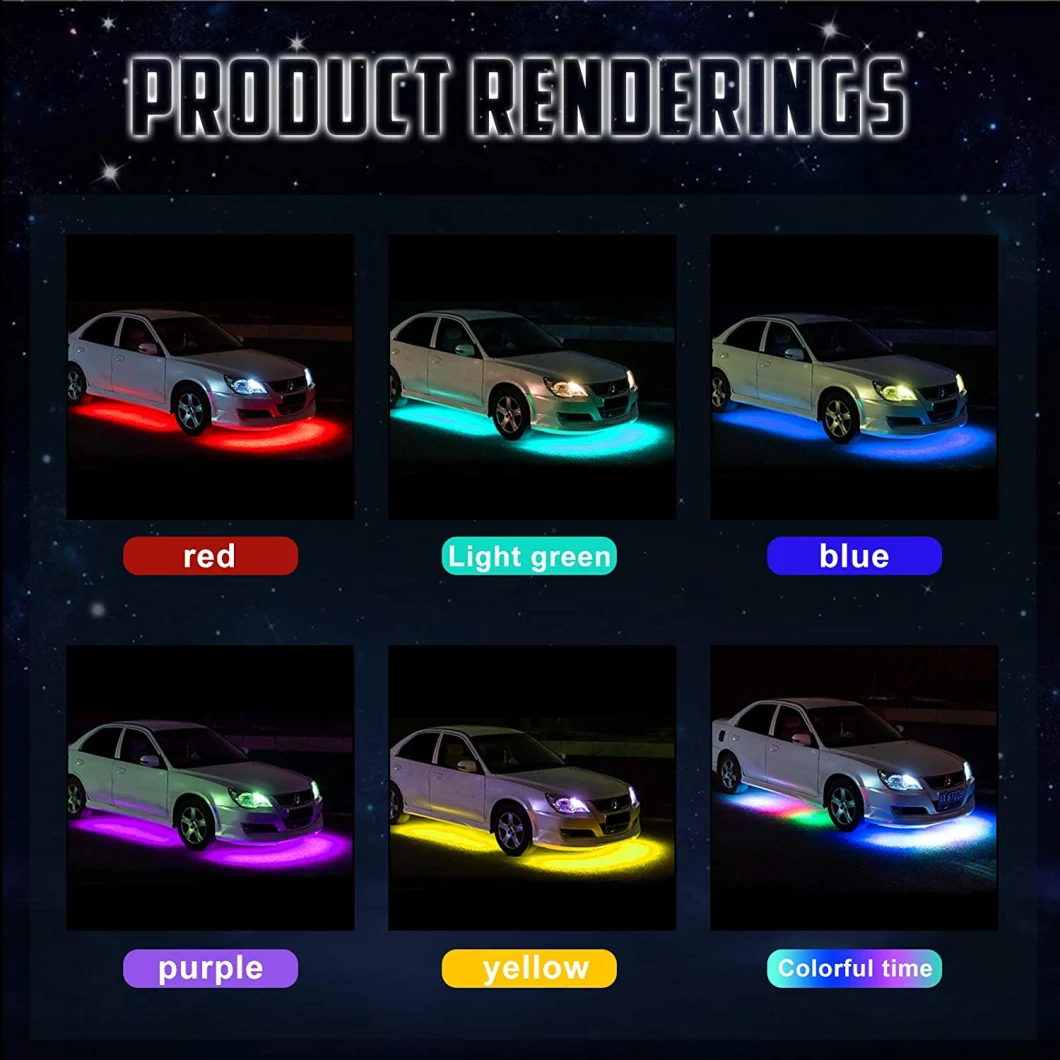 Car Underglow LED Strip Lights 12 Color Flashing Mode Adjustable Brightness Remote Control 4PC Pack