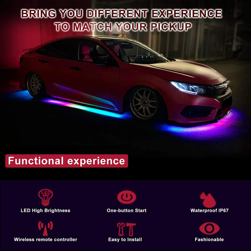 Car Underglow LED Strip Lights 12 Color Flashing Mode Adjustable Brightness Remote Control 4PC Pack