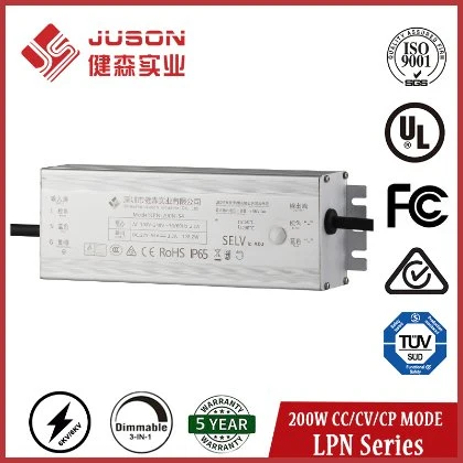 Juson DC24V LED Driver 200W UL-Listed 0-10V Dimming Waterproof IP67 Power Supply for Dimmable LED Strip Lights