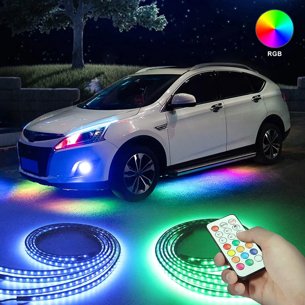 Car Underglow LED Strip Lights 12 Color Flashing Mode Adjustable Brightness Remote Control 4PC Pack