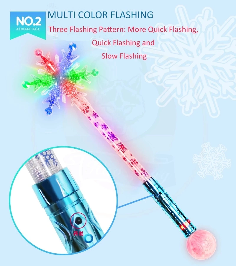 Wholesale Christmas Light Toy Snowflake LED Wand Stick Supplier Battery Operated LED Flashing Snowflake Wand Stick