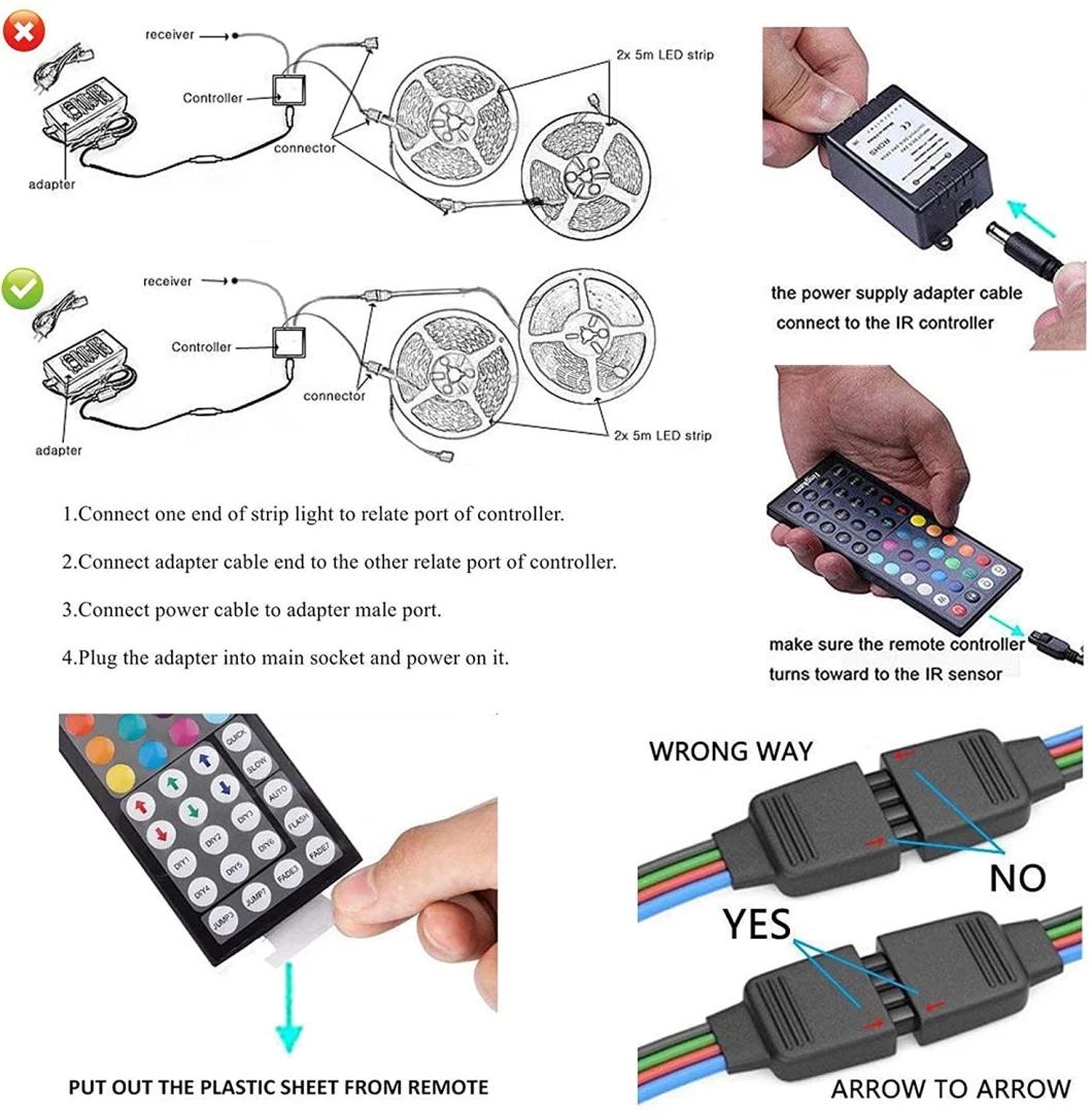 LED Strip Lights Kit,LED Light Strip Waterproof IP65,10m (2X5m,32.8FT) SMD 5050 300 LEDs,with IR Remote Controller for Home,Kitchen,Party,Christmas,DC 12V 5A