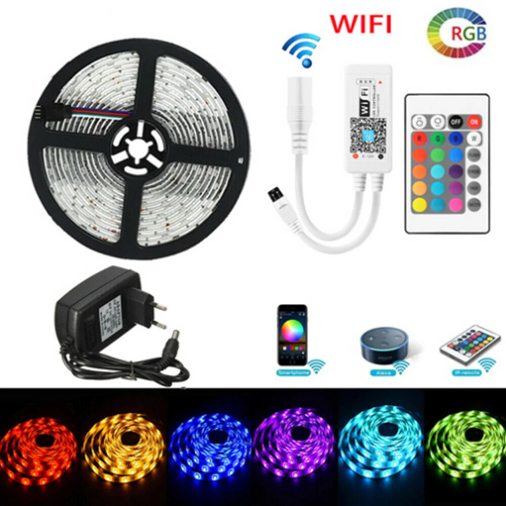 10m WiFi LED Strip Light RGB Tape Diode Neon Ribbon 12V SMD5050 Flexible Light Strip