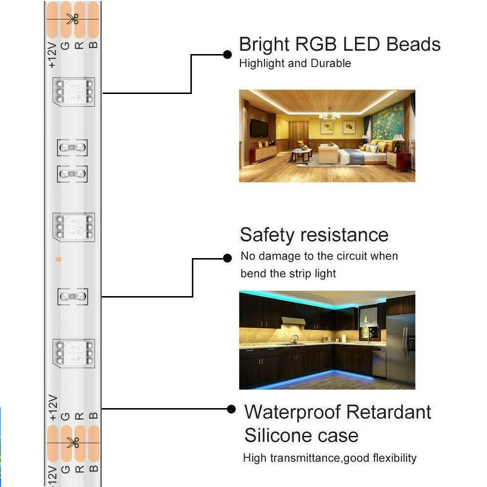 5050 RGB LED Strip Light DC 12V LED Diode Ribbon Light Waterproof