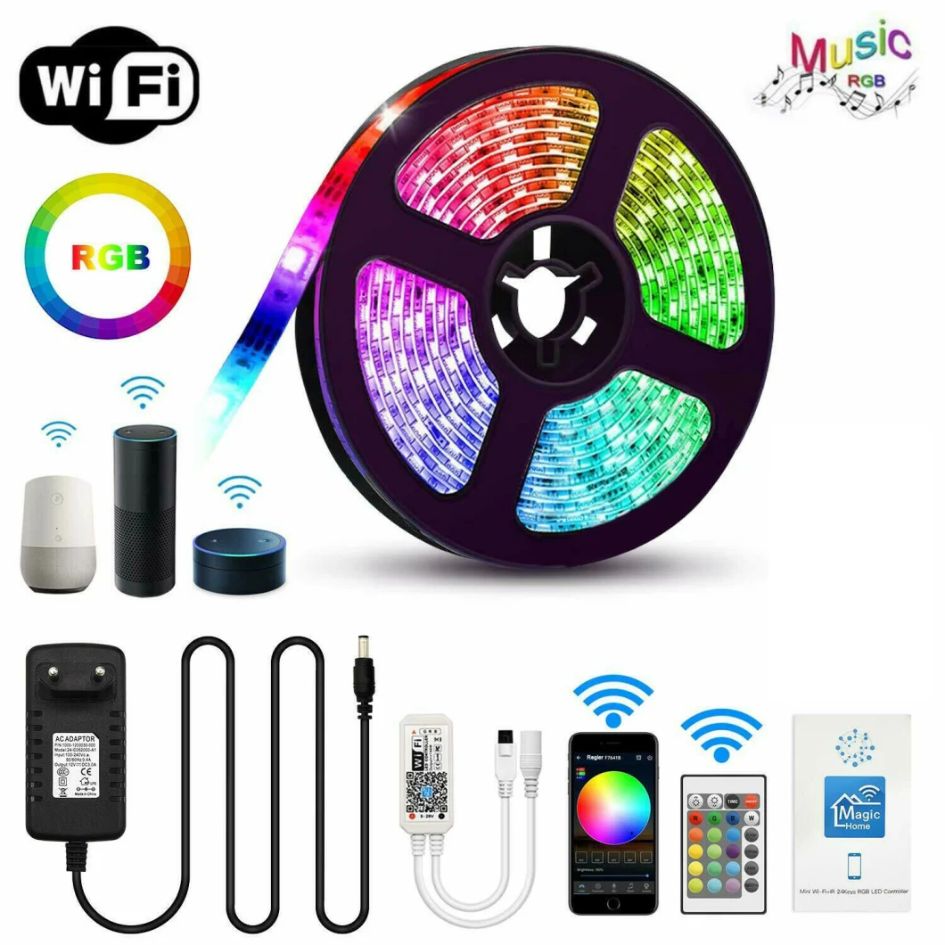 10m WiFi LED Strip Light RGB Tape Diode Neon Ribbon 12V SMD5050 Flexible Light Strip