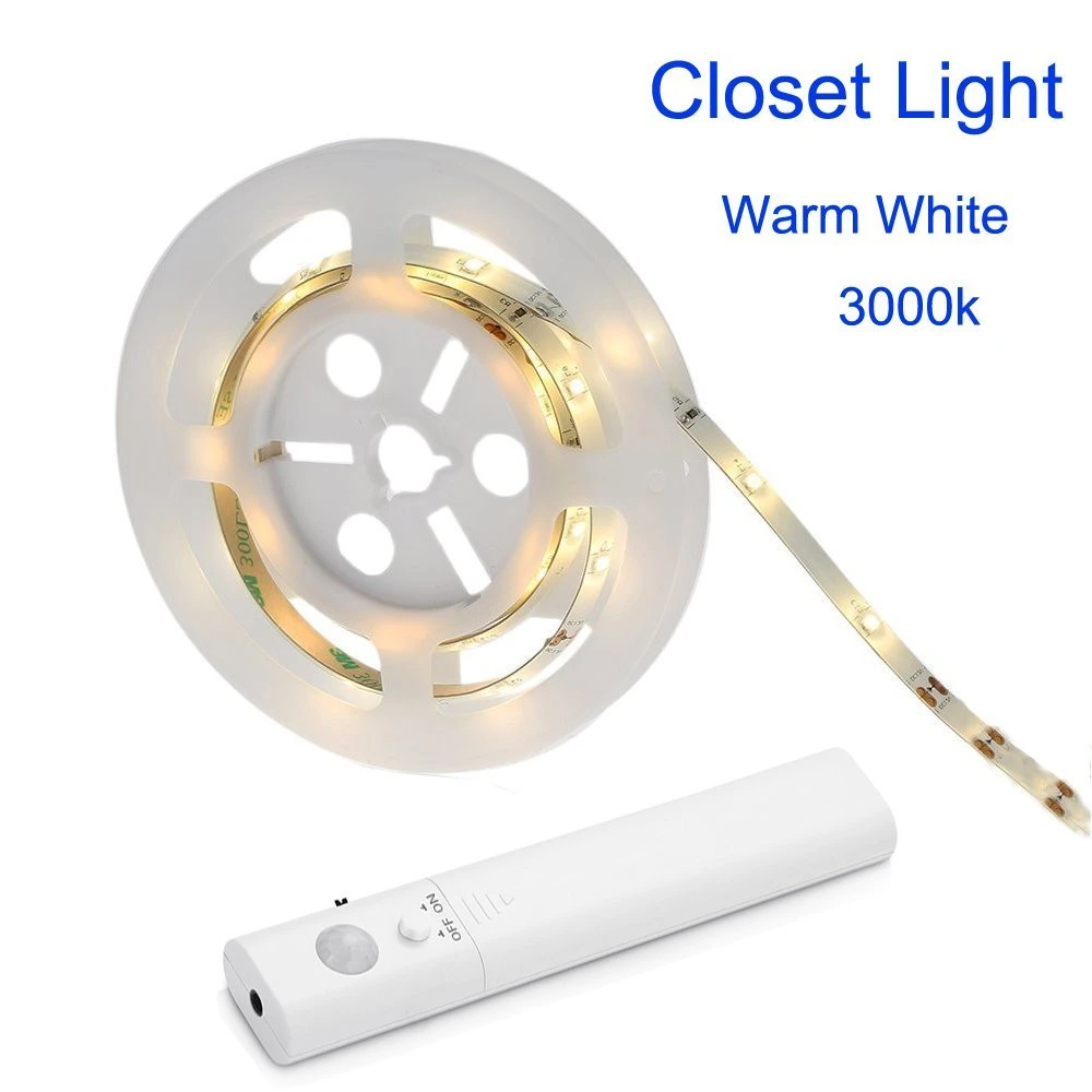Flexible LED Strip Light PIR Motion Sensor Battery Powered Wardrobe Bed Lamp
