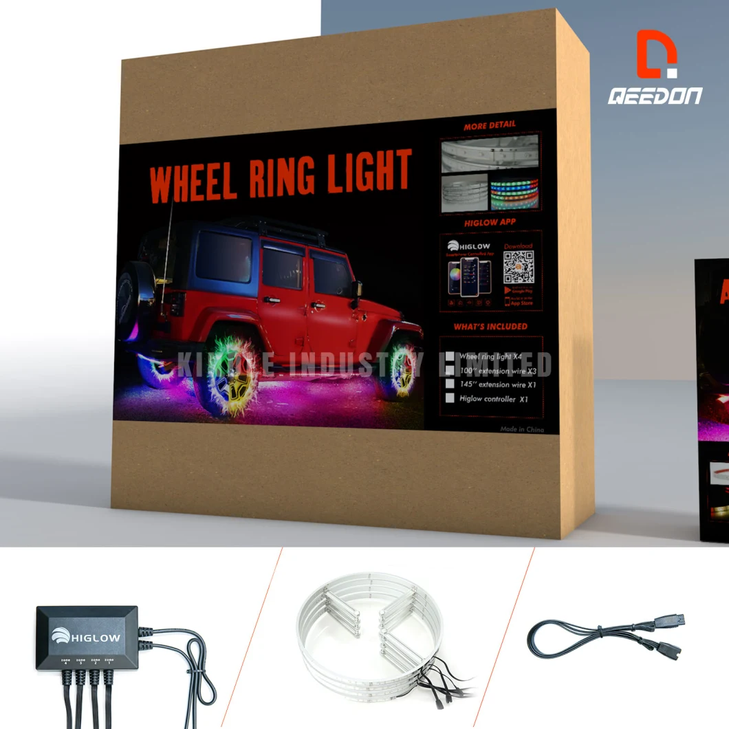 ECE 7inch Headlights + 15inch Wheel Ring Chasing Light + Interior Exterior RGB Strips with APP Bluetooth Controller