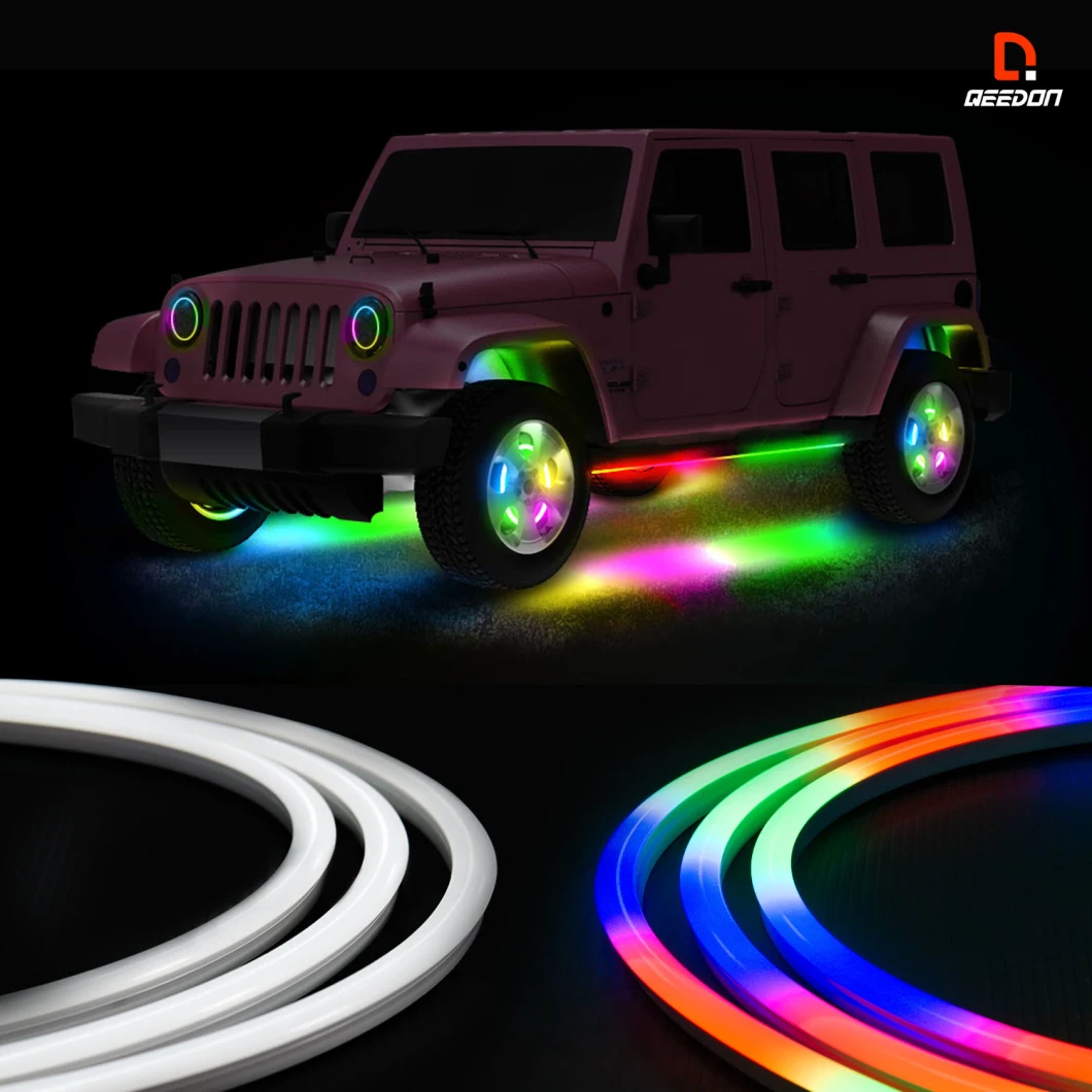 4PCS RGB Color Changing LED Evenglow Strip Lights with Bluetooth Controller for Interior Exterior Ambient Light