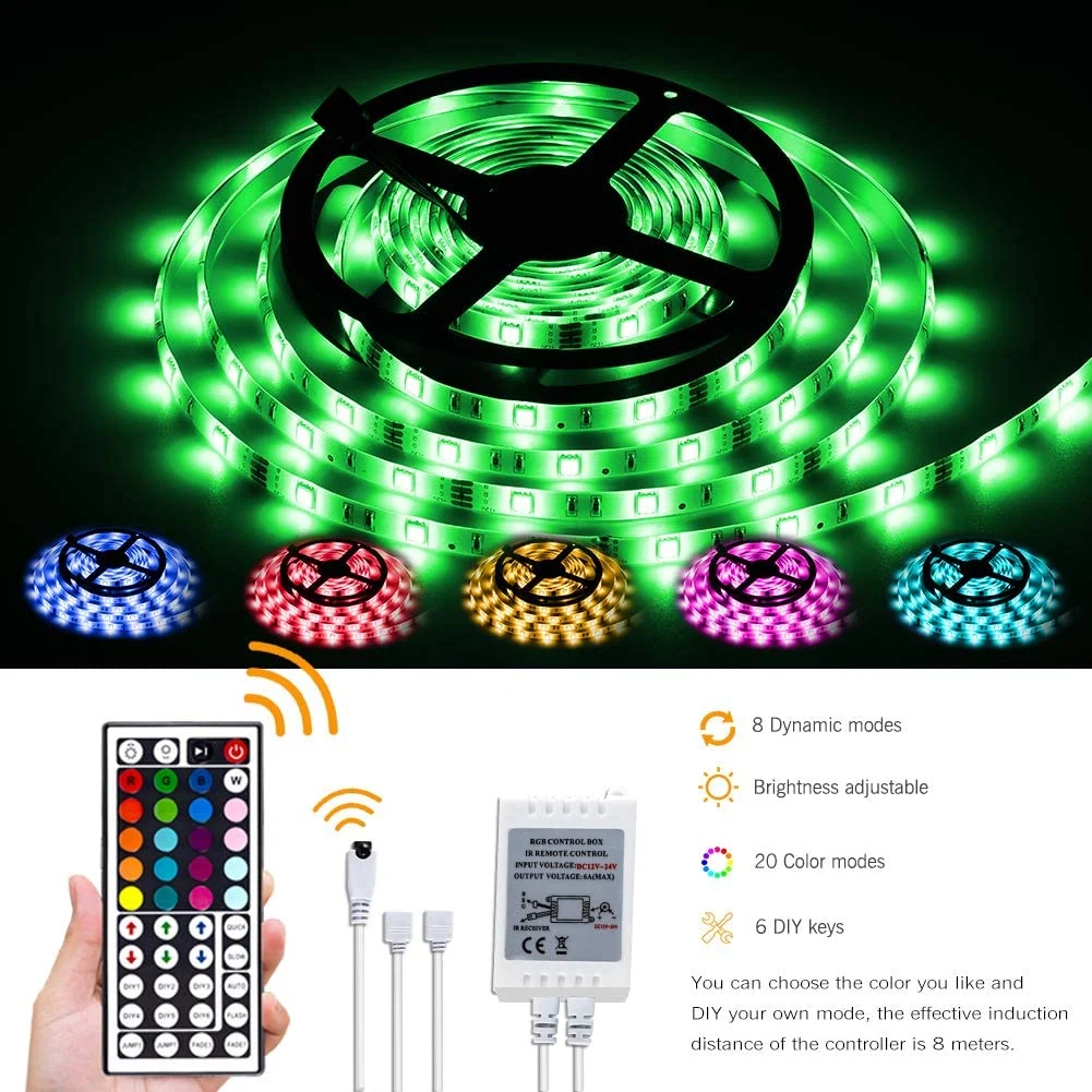 LED Strip Lights Music Sync Waterproof LED Light Strip with Timing Function, 32.8FT Ultra Bright 5050 SMD RGB Color Changing Light Strip with 40 Keys IR Remote