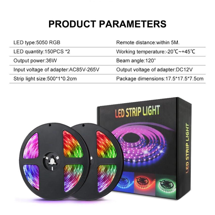 Flexible Smart 5050 SMD RGB Waterproof LED Strip Light 12V 300 LEDs 5m with Remote