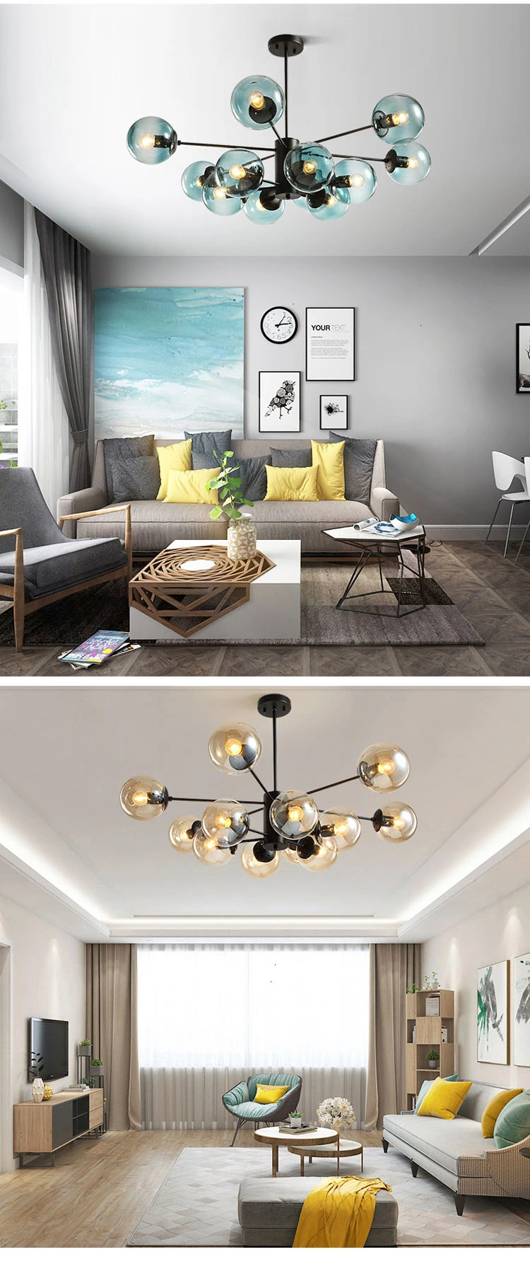 Living Room Chandelier Luster E27 Adjustable LED Pendant Lights Wood Dining Room Lamp