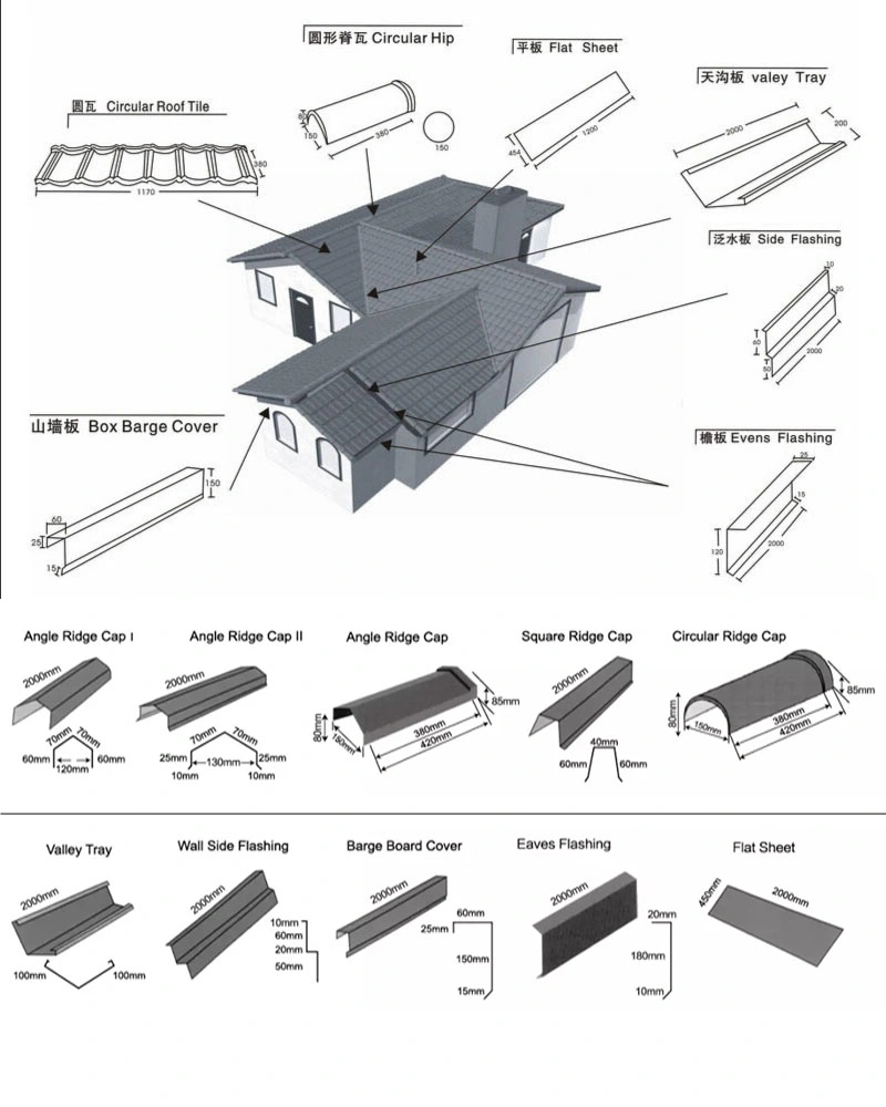 Aluminized Zinc Steel Roofing Tile Stone Coated Metal Roof Tiles