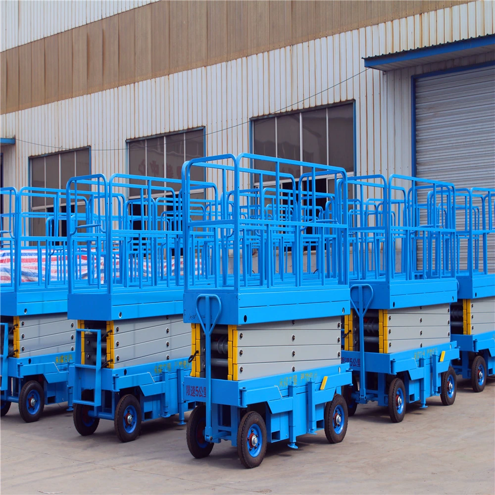 Blue 8m Height Mobile Mini Electric Scissor Lifts for Aerial Working