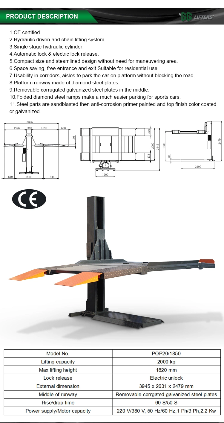 CE hydraulic car parking lift single post parking equipment auto lift