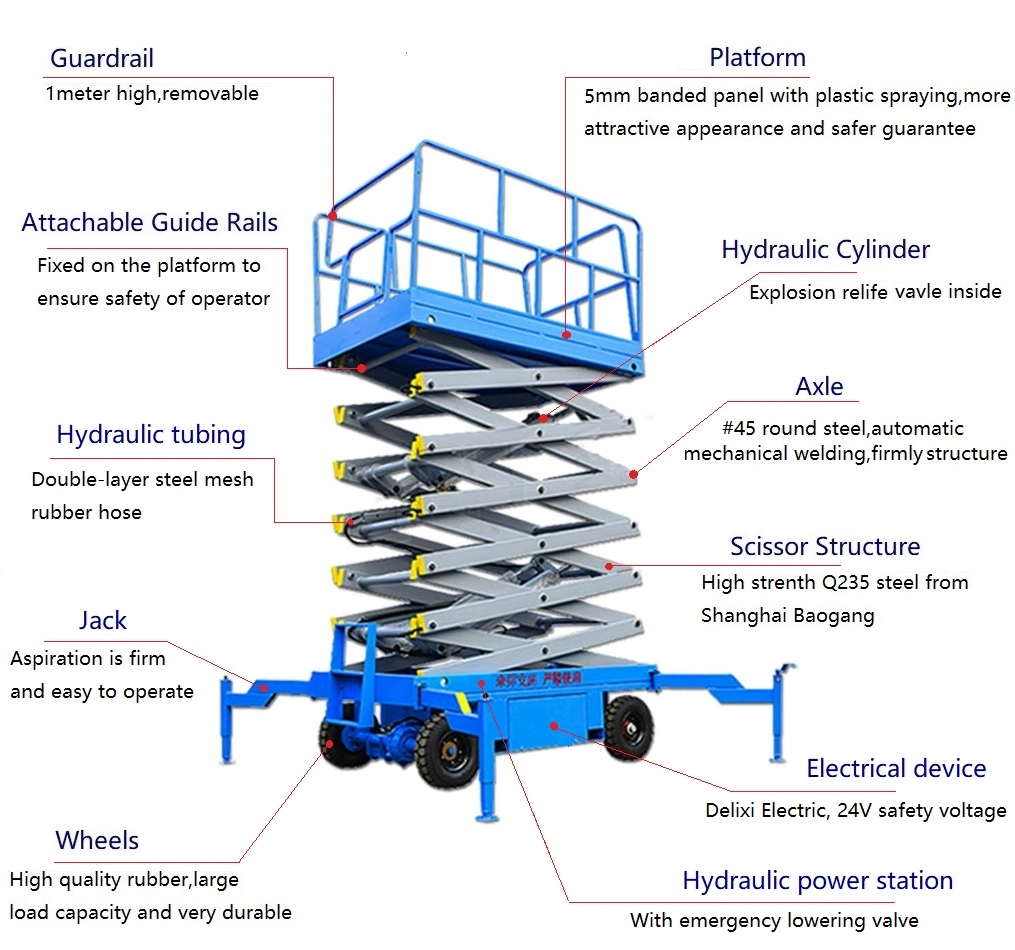 8m 500kg Trailer Hydraulic Electric Scissor Platform Lifts