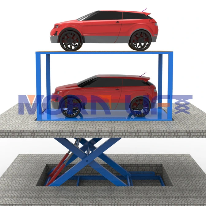 Morn Basement Underground Double Deck Scissor Car Lift Home Garage Equipments