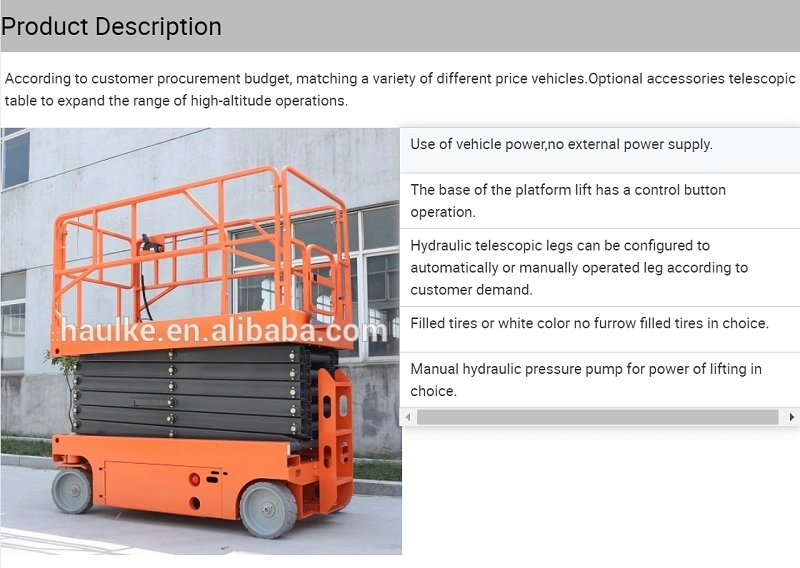 Ce ISO Factory Supply Electric Scissor Lifts Self Moving Aerial Work Platform/ Mobile Hydraulic Lift /Scissor Lift for Rent