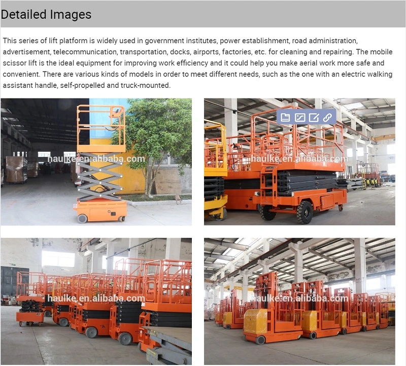 Ce ISO Factory Supply Electric Scissor Lifts Self Moving Aerial Work Platform/ Mobile Hydraulic Lift /Scissor Lift for Rent