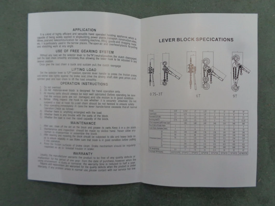 1.5ton Manual Lever Hoist 3m Lifting Chain Hoist