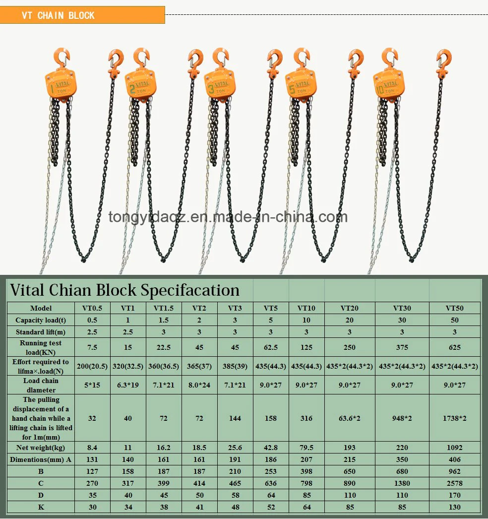 Manual Chain Hoist 1 Ton Hand Chain Hoist 3 Meters 3 Ton Vital Chain Hoist