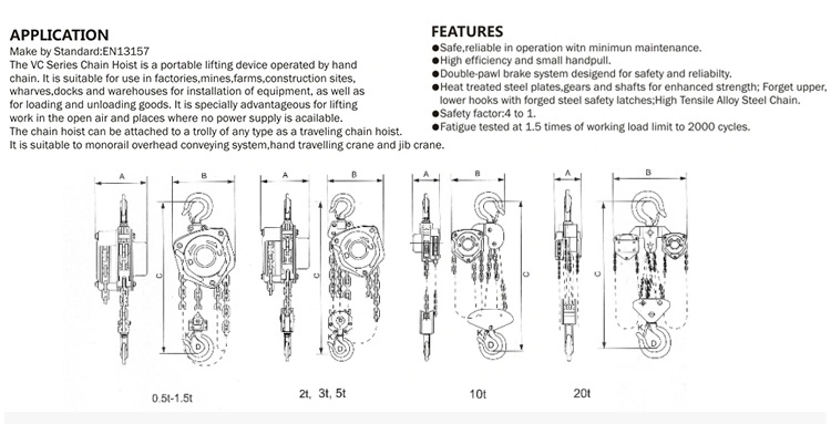 Vc 3ton Manual Lift Chain Block Hand Pulling Chain Hoist