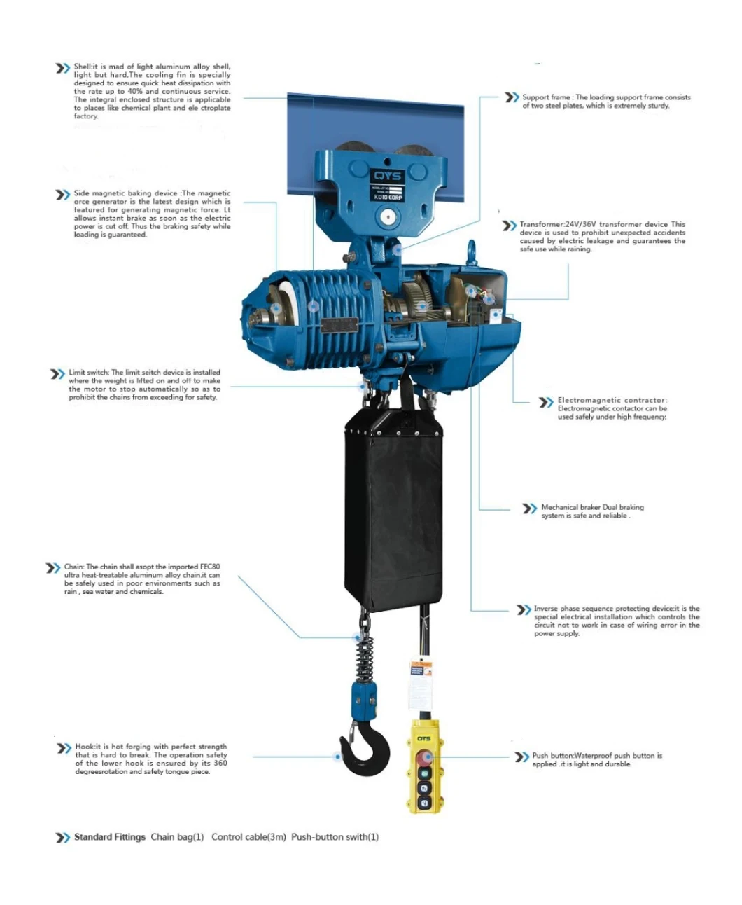 Lightweight 5 Ton Chain Hoist with Motorized Trolley