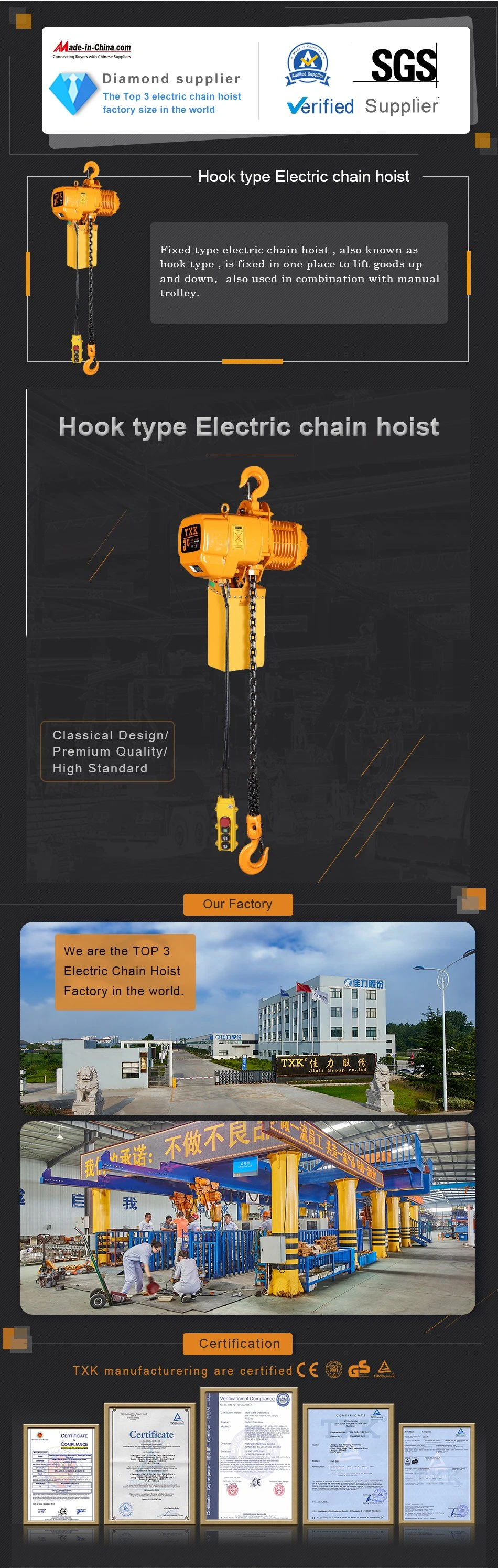 3 Ton Single Speed Electric Chain Hoist Block with Hook