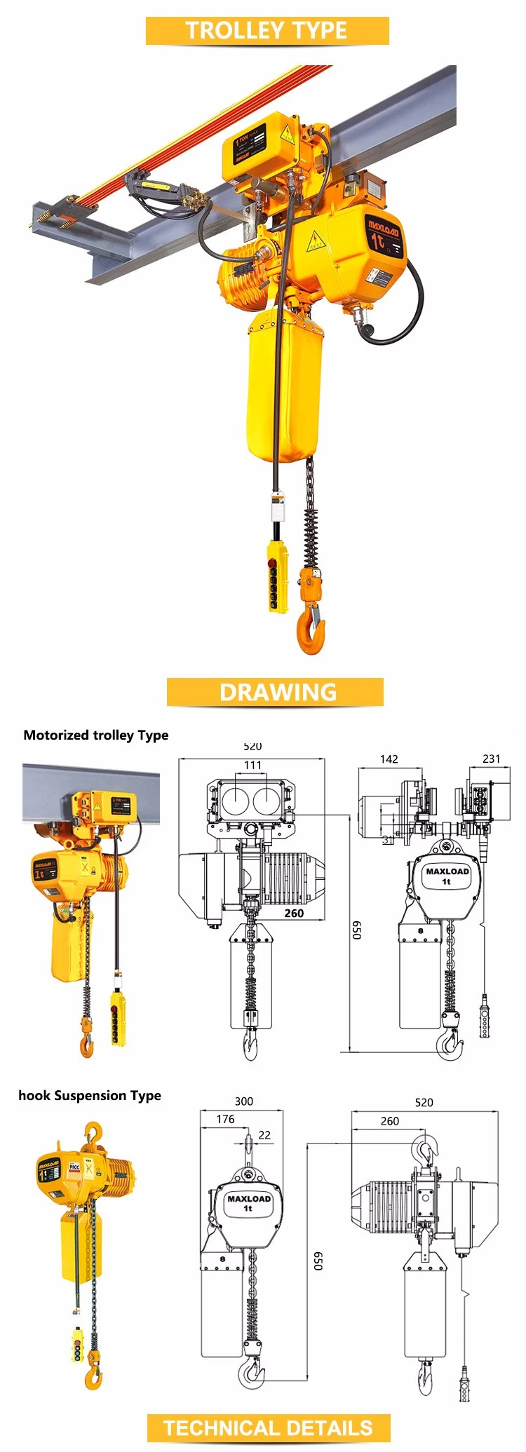 Electric Winch Hoist/Electric Chain Hoist, Single Speed Hoist/Electric Hoist 1 0.5 Ton