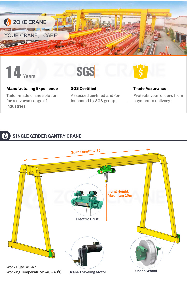 Mobile Mini Small Lifting Gantry Crane with Electric Hoist