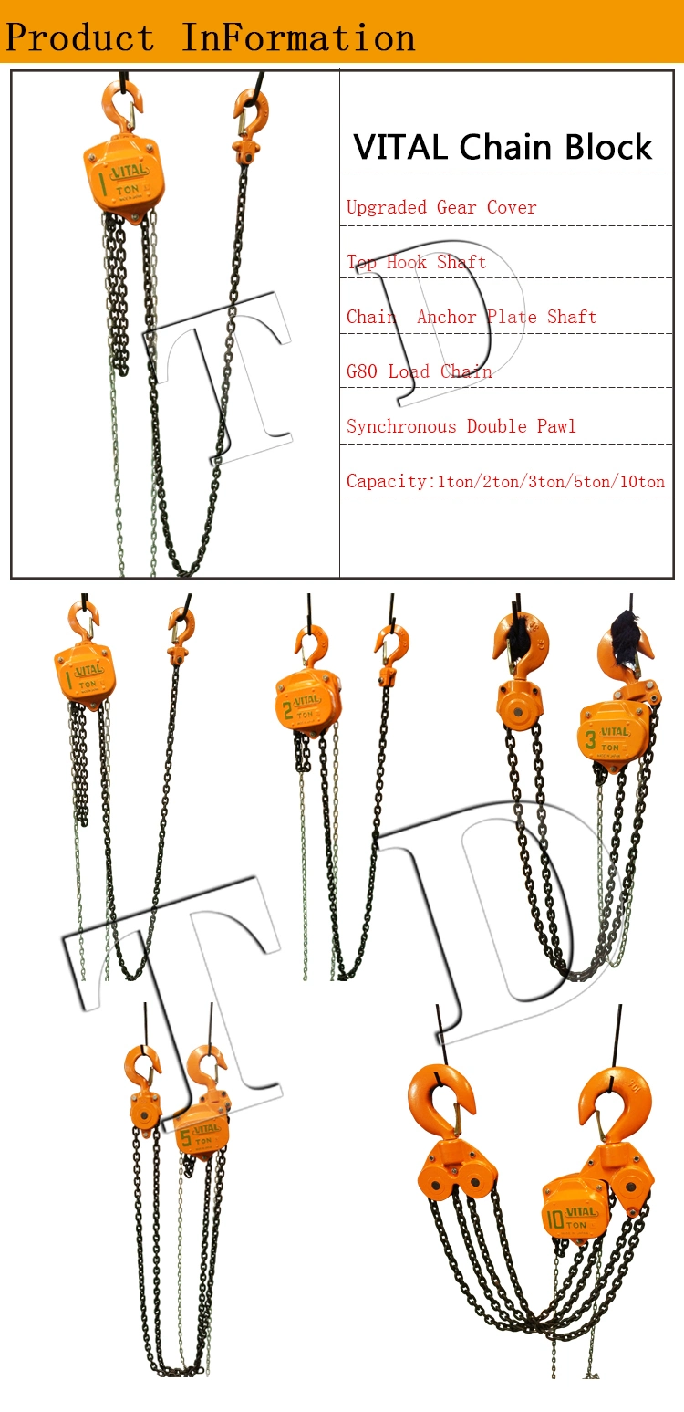 Manual 1ton 3 Meters Vital Chain Block with G80 Load Chain Chain Hoist