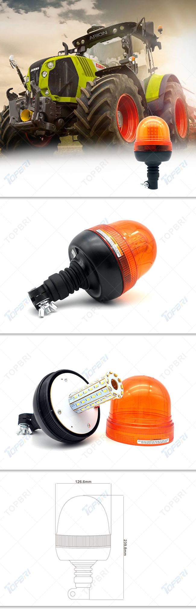 R65 12V LED Warning Lights Strobe Flashing Beacon for Tractor