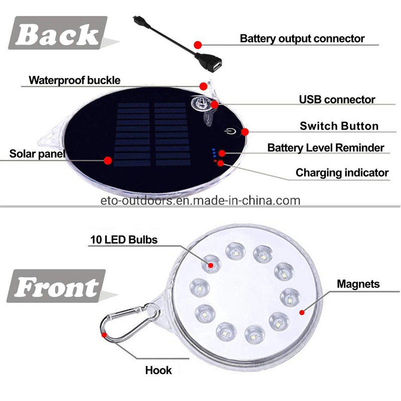 Ipx7 Waterproof Solar USB Powered Magnetic LED Light Work Light Emergency Light
