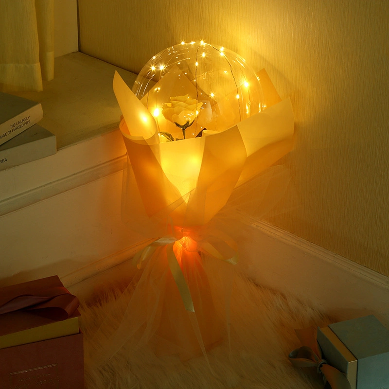 LED Light Transparent Balloon with Rose Flower Bouquet LED Luminous Bobo Balloon