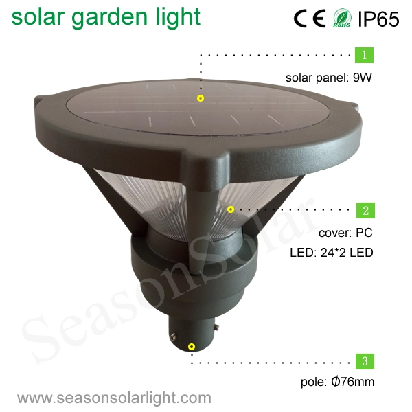 Factory Outdoor Solar Lighting Pole 9W Solar Panel Garden Path Post Lighting with Double LED Lighting