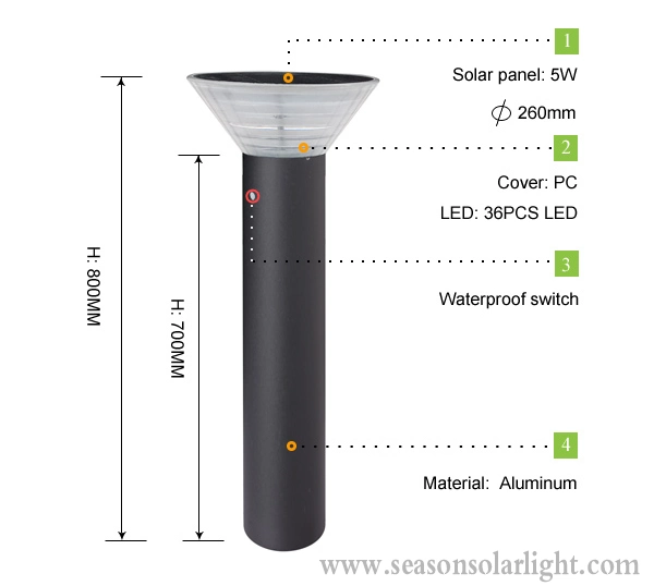 High Power LED Lighting 5W Solar Bollard Light Outdoor Garden Lighting Solar Lawn Light