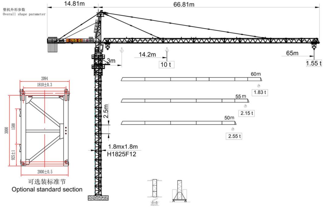 Hydraulic Self Erecting Tower Crane ISO9001 CE Approved Topkit Tower Crane Tc6515-10t