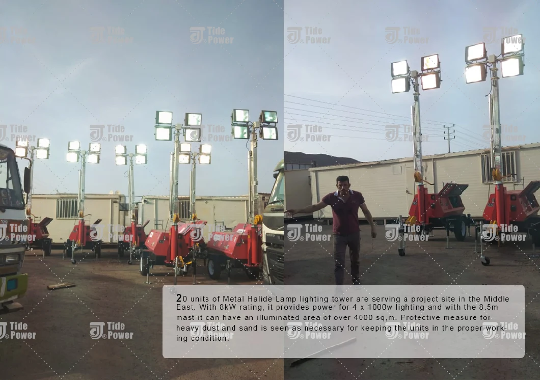 4.5kw 5.5kw 6.5kw 7.7kw 8kw Lighting Tower with 4*1000W LED Metal Halide Trailer Light Tower Price