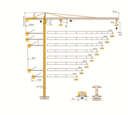 16t Max Load Large Tower Crane with 70m Jib Length