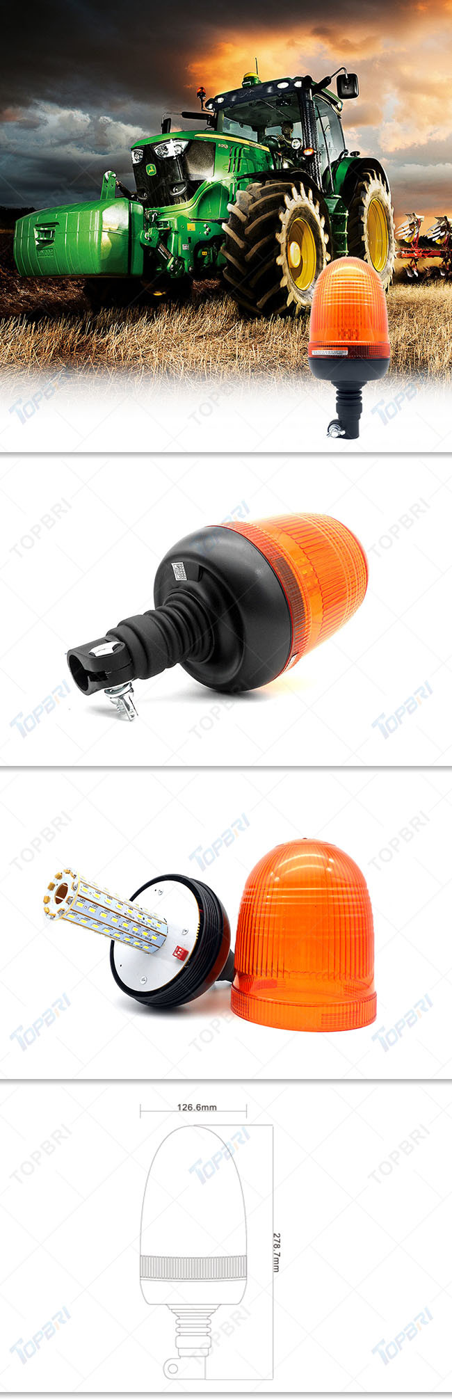 LED Warning Beacon Lights with Flexible DIN Pole Mount