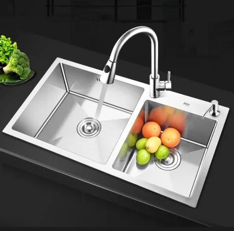 Sink Manufacturer 304 Stainless Steel Sink Kitchen Dish Basin Thickened Handmade Sink with Faucet