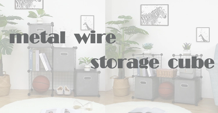 Metal Wire Cloth Black Foldable Cube Shelf Storage Box Bin Organizer