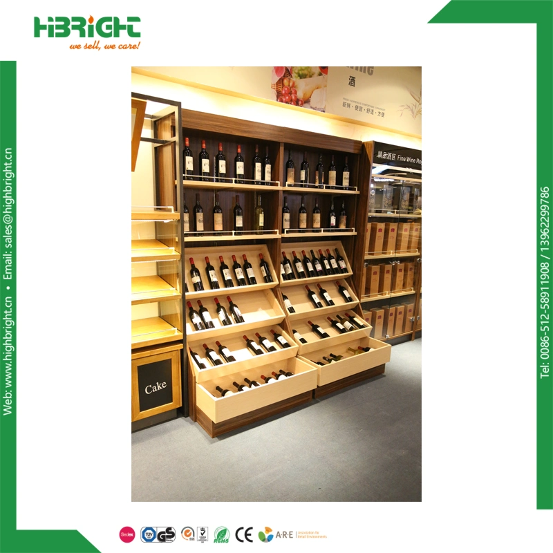 Wooden Wall Mount Wine Shelf for Wine Store Fixture