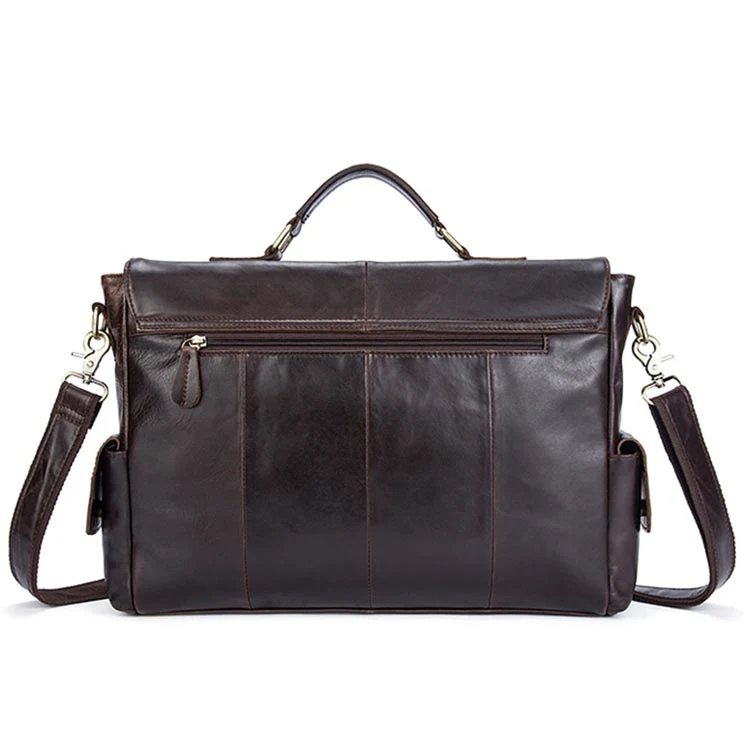 Manufacturer Wholesale Custom Logo Expandable Black Cowhide Leather Handbag Briefcase for Man